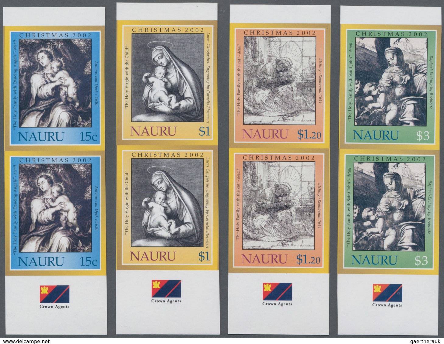 Nauru: 2002, Christmas Engravings From Van Dyck, Rembrandt Etc. Complete Set Of Four In Vertical IMP - Nauru