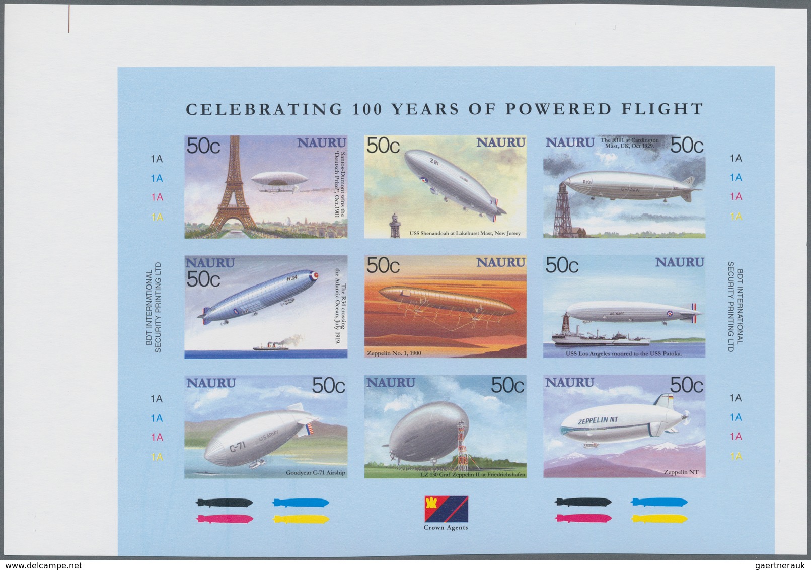 Nauru: 2003, 100 Years Of Powered Flight (Zeppelin) Complete Set In A Special Sheetlet Of Nine And T - Nauru