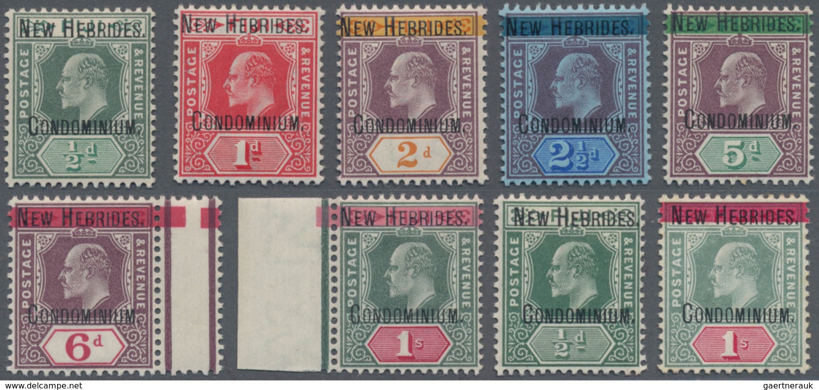 Neue Hebriden: 1908/09. Fiji Definitives Surcharged NEW HEBRIDES CONDOMINIUM, 7 Values (and Two Dubl - Andere & Zonder Classificatie