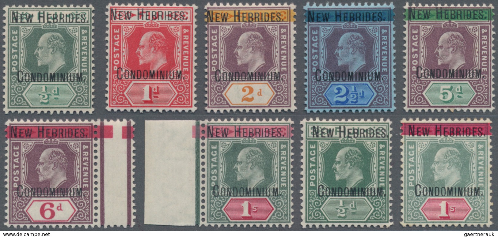 Neue Hebriden: 1908/09. Fiji Definitives Surcharged NEW HEBRIDES CONDOMINIUM, 7 Values (and Two Dubl - Other & Unclassified