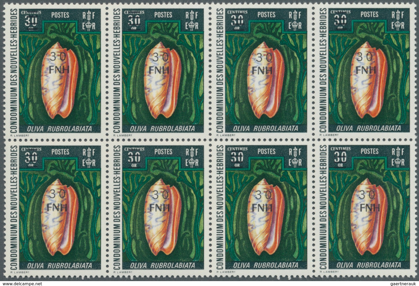 Neue Hebriden: 1977, French Value Definitive Issue Conches 30 FNH On 30c. ‚Oliva Rubrolabiata‘ In A - Other & Unclassified