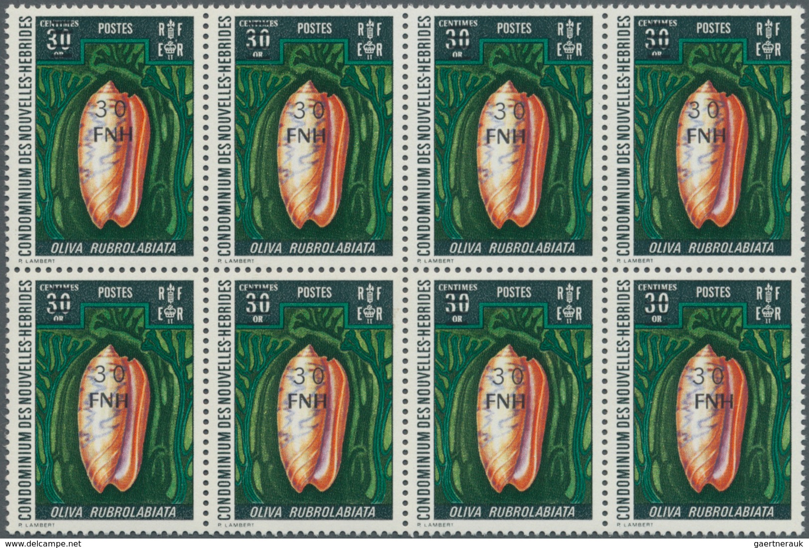 Neue Hebriden: 1977, French Value Definitive Issue Conches 30 FNH On 30c. ‚Oliva Rubrolabiata‘ In A - Andere & Zonder Classificatie