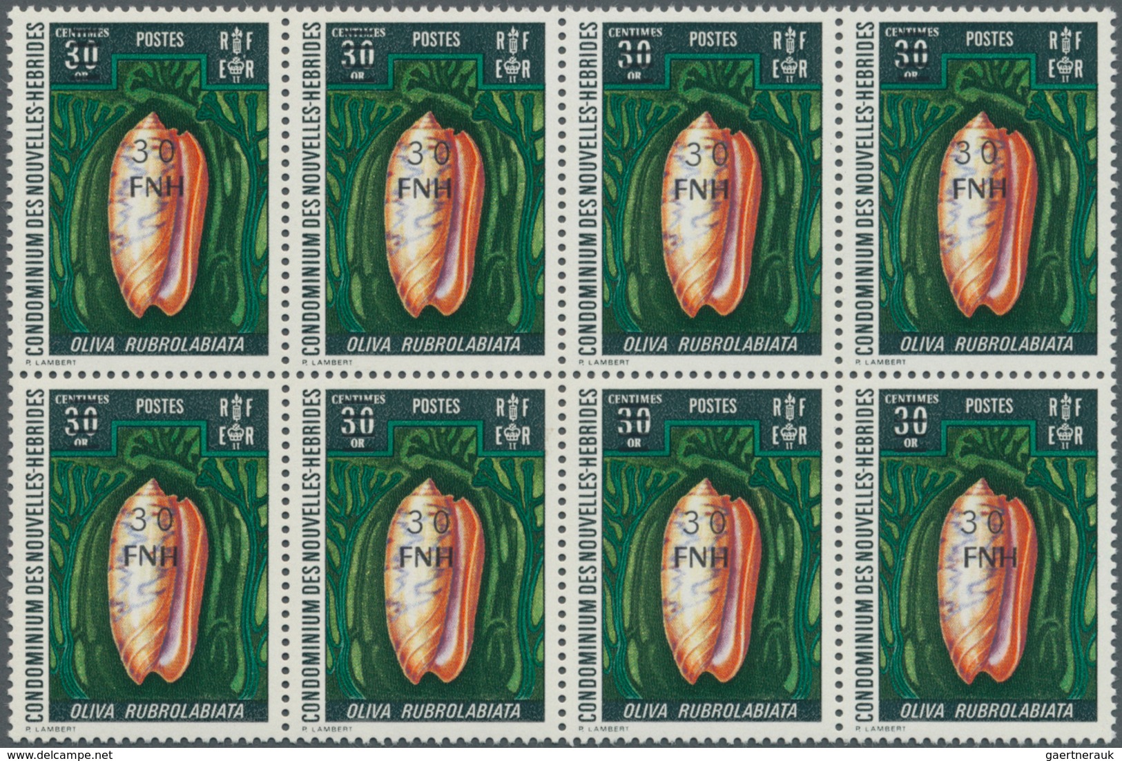 Neue Hebriden: 1977, French Value Definitive Issue Conches 30 FNH On 30c. ‚Oliva Rubrolabiata‘ In A - Other & Unclassified