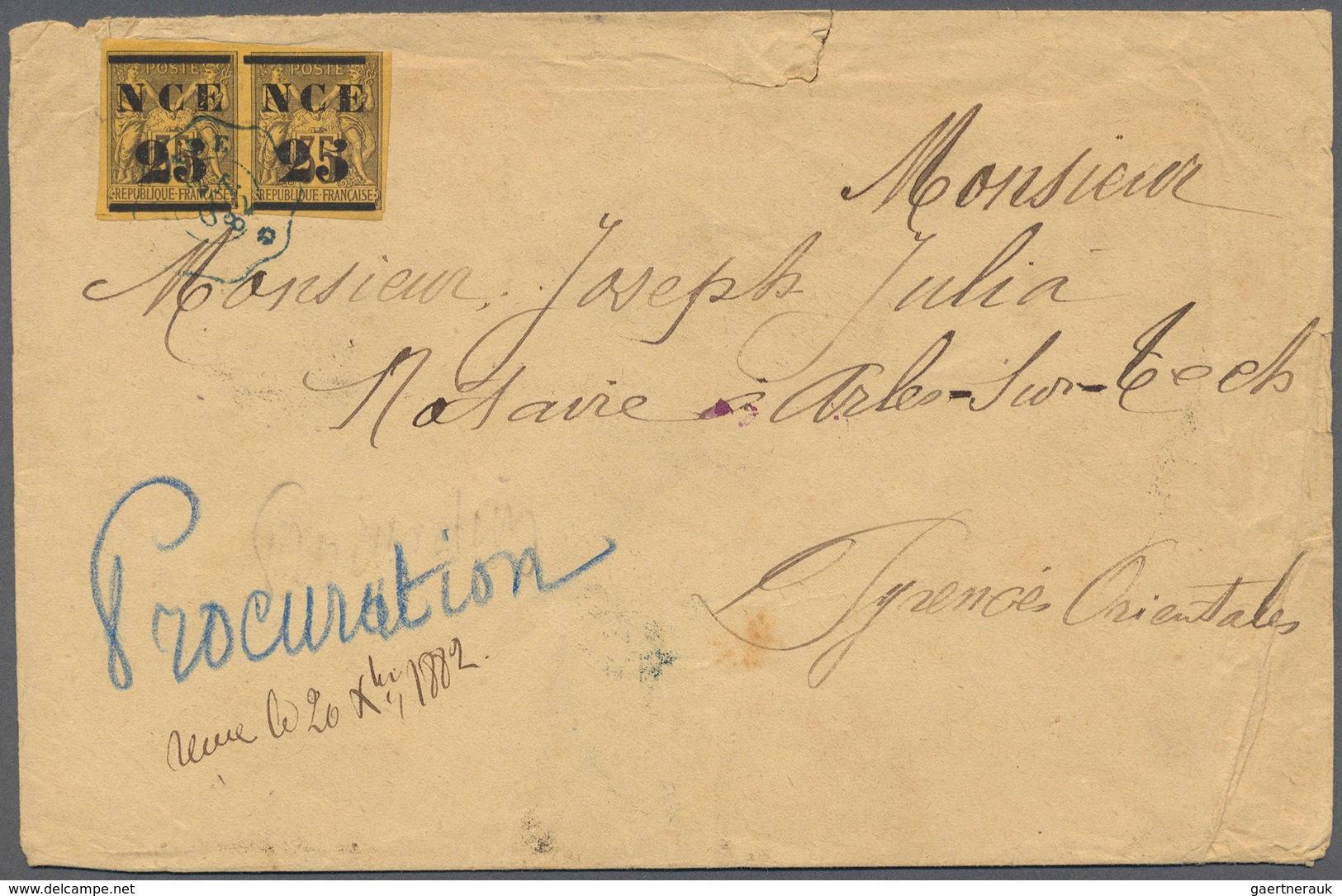 Neukaledonien: 1882. Envelope (creased, Small Tears At Top And Right) Addressed To France Bearing Ne - Briefe U. Dokumente