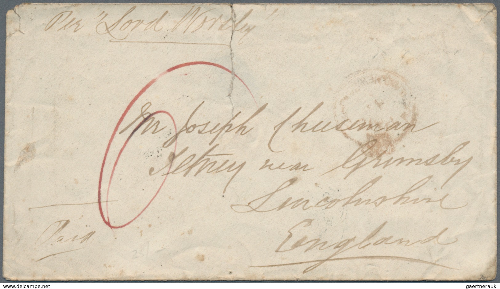 Neuseeland: 1851, "AUKLAND..." Red Crown Circle Cancel On Complete Folded Letter To London And Cover - Covers & Documents
