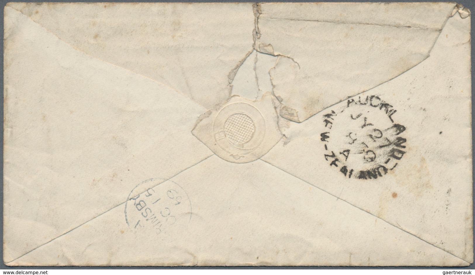Neuseeland: 1851, "AUKLAND..." Red Crown Circle Cancel On Complete Folded Letter To London And Cover - Brieven En Documenten