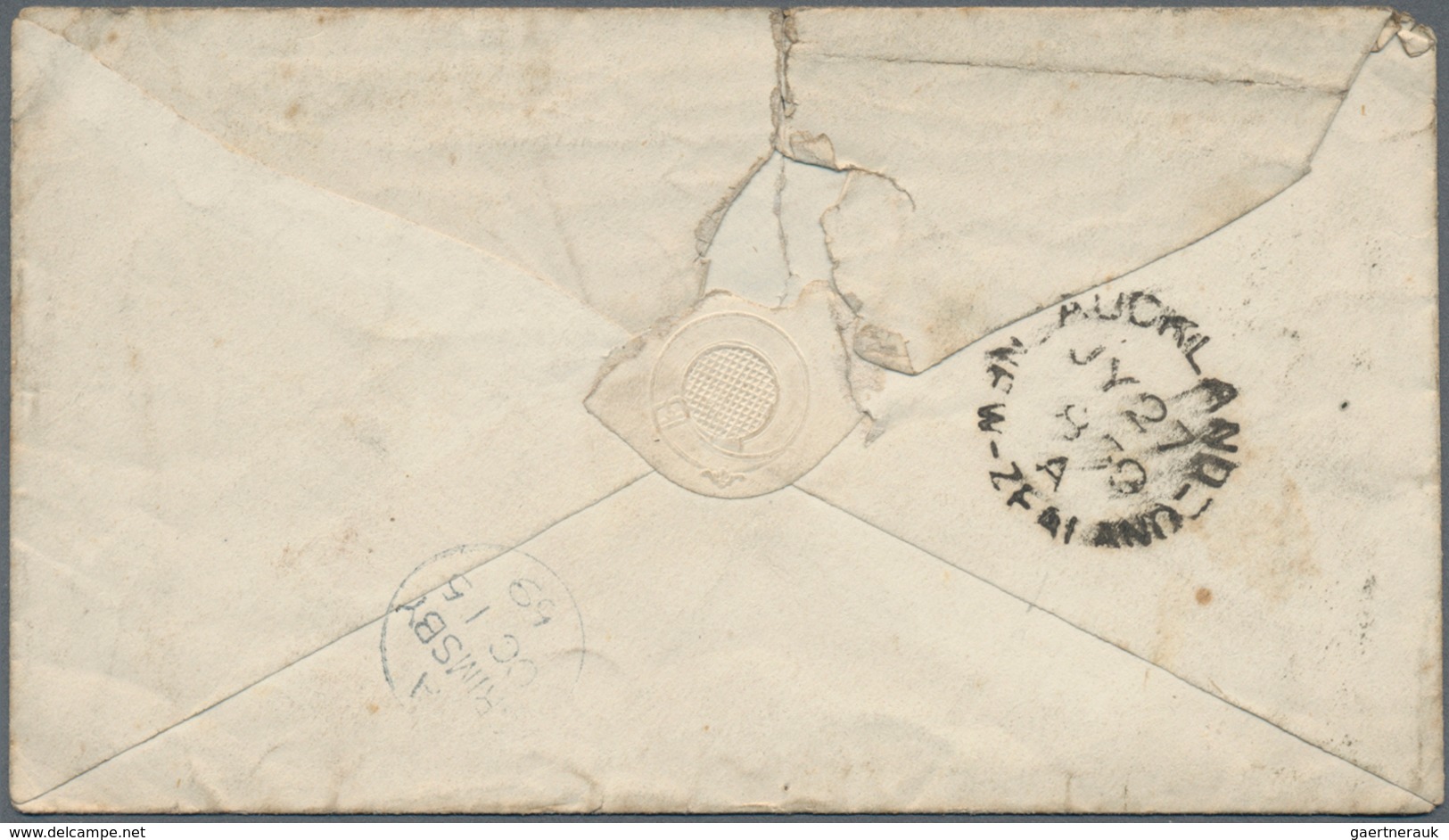 Neuseeland: 1851, "AUKLAND..." Red Crown Circle Cancel On Complete Folded Letter To London And Cover - Briefe U. Dokumente