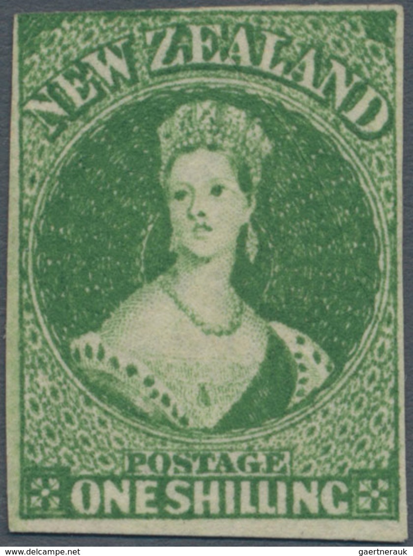 Neuseeland: 1862, QV Chalon Head 1s. Green With Wmk. Large Star Imperforate With Good To Wide Margin - Briefe U. Dokumente