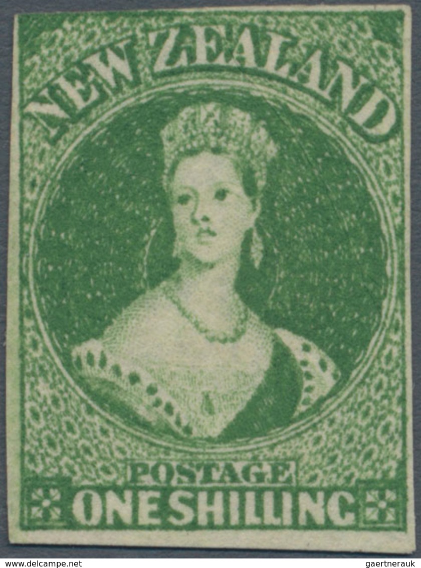 Neuseeland: 1862, QV Chalon Head 1s. Green With Wmk. Large Star Imperforate With Good To Wide Margin - Covers & Documents