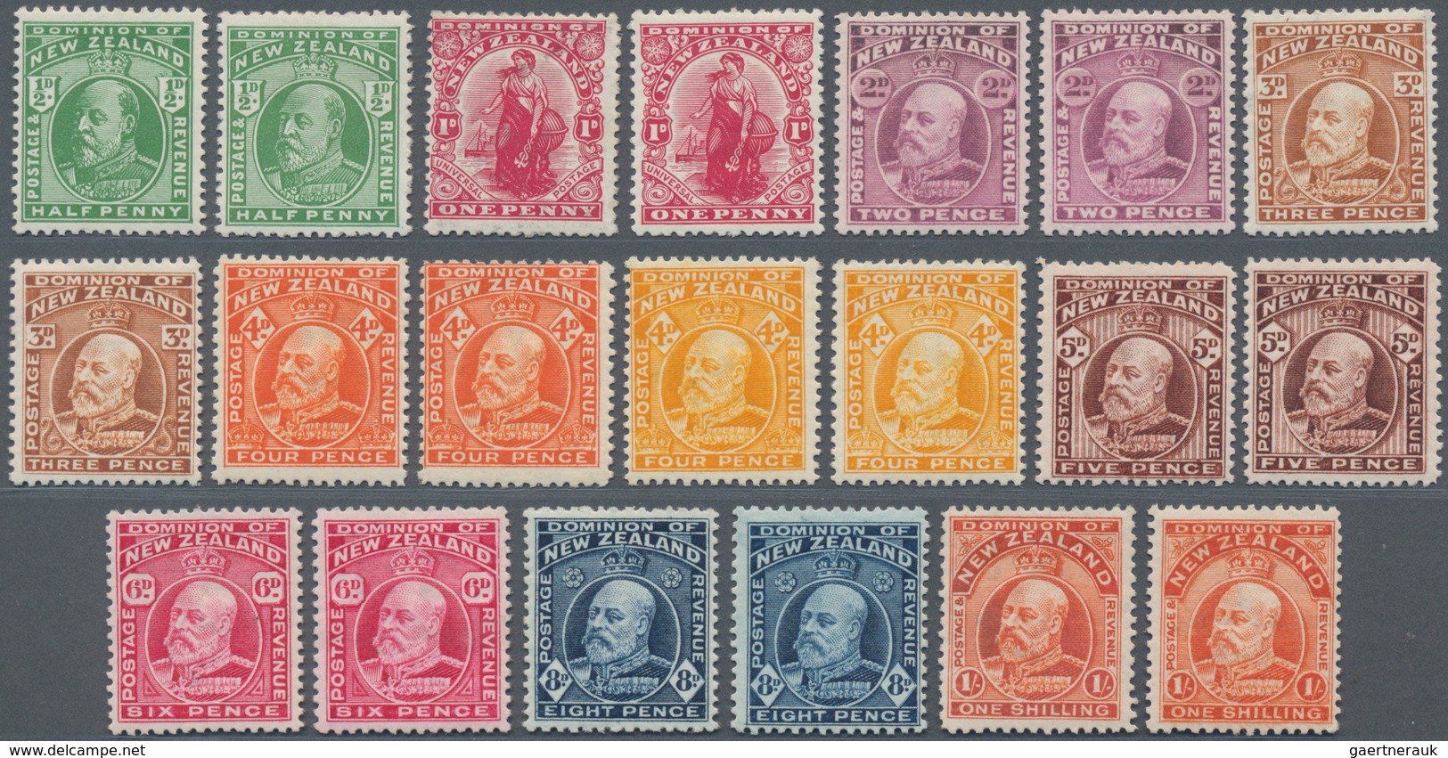 Neuseeland: 1908/1912, KEVII Definitives Two Complete Simplified Sets Of Ten Incl. Some Different Sh - Covers & Documents