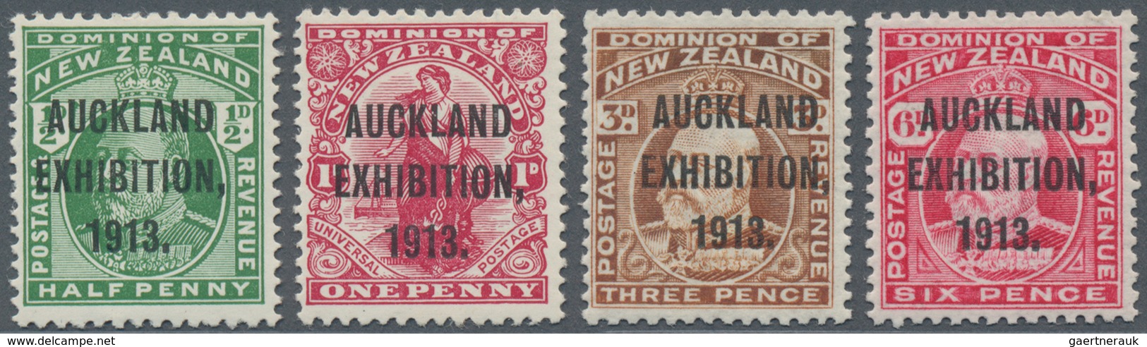 Neuseeland: 1913, Auckland Industrial Exhibition Complete Set Of Four, Mint Very Lightly Hinged And - Brieven En Documenten