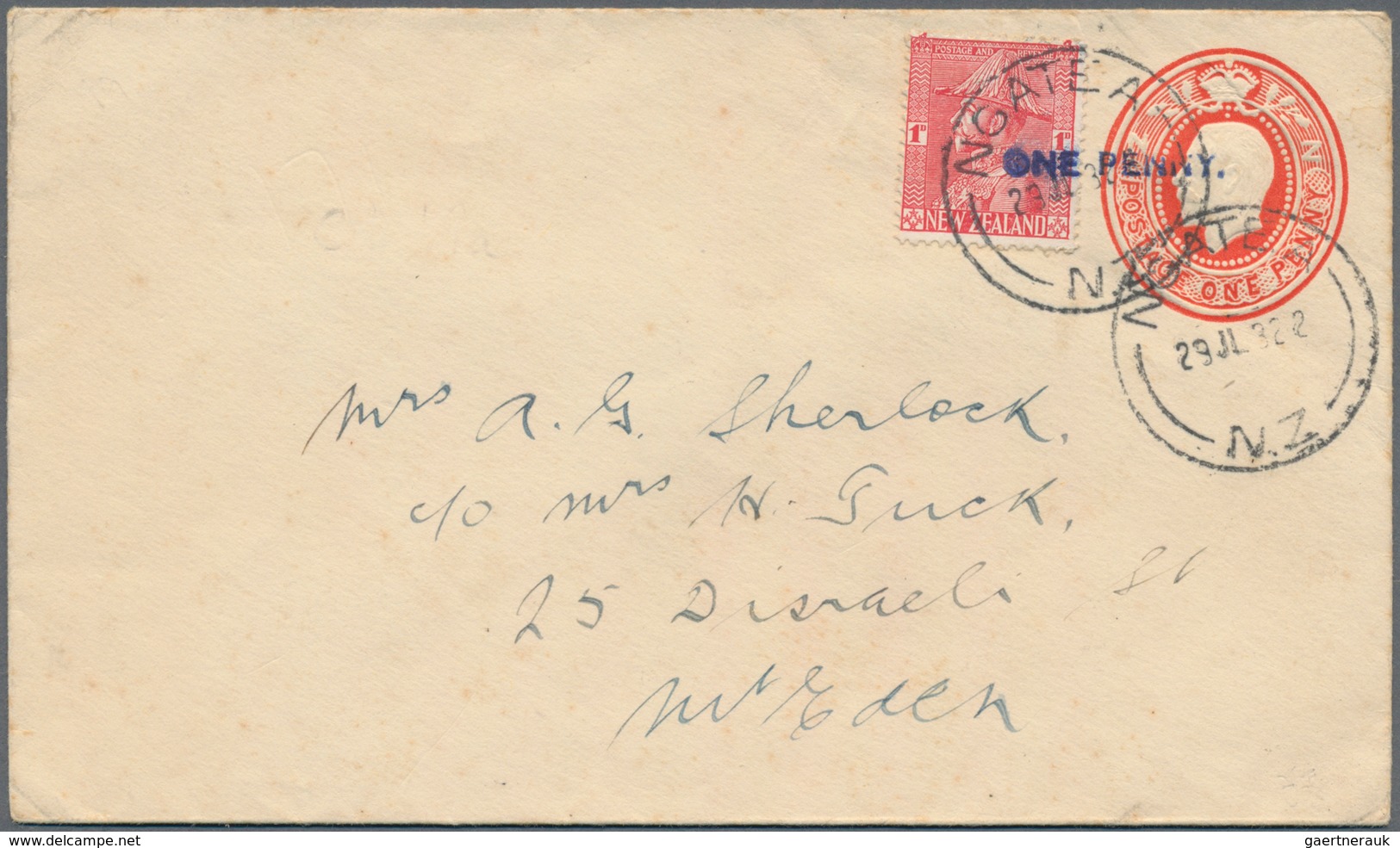 Neuseeland: 1932 (29.7.), KGV As Field-Marshall 1d. Carmine Used On Stat. Envelope KGV 1d. Red With - Brieven En Documenten