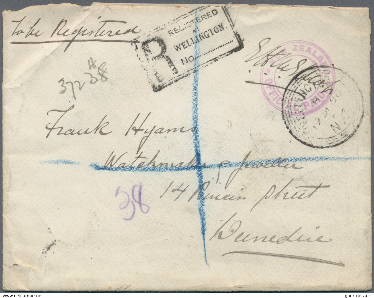 Neuseeland - Dienstmarken: 1896 (19.9.), Registered Cover With Purple 'NEW ZEALAND OFFICIAL PAID' Hs - Dienstzegels