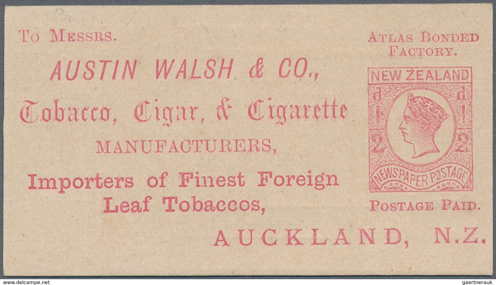 Neuseeland - Ganzsachen: 1892, PTPO Stat. Postcard QV ½d. Rose 'newspaper Postage' With Printed Addr - Postwaardestukken