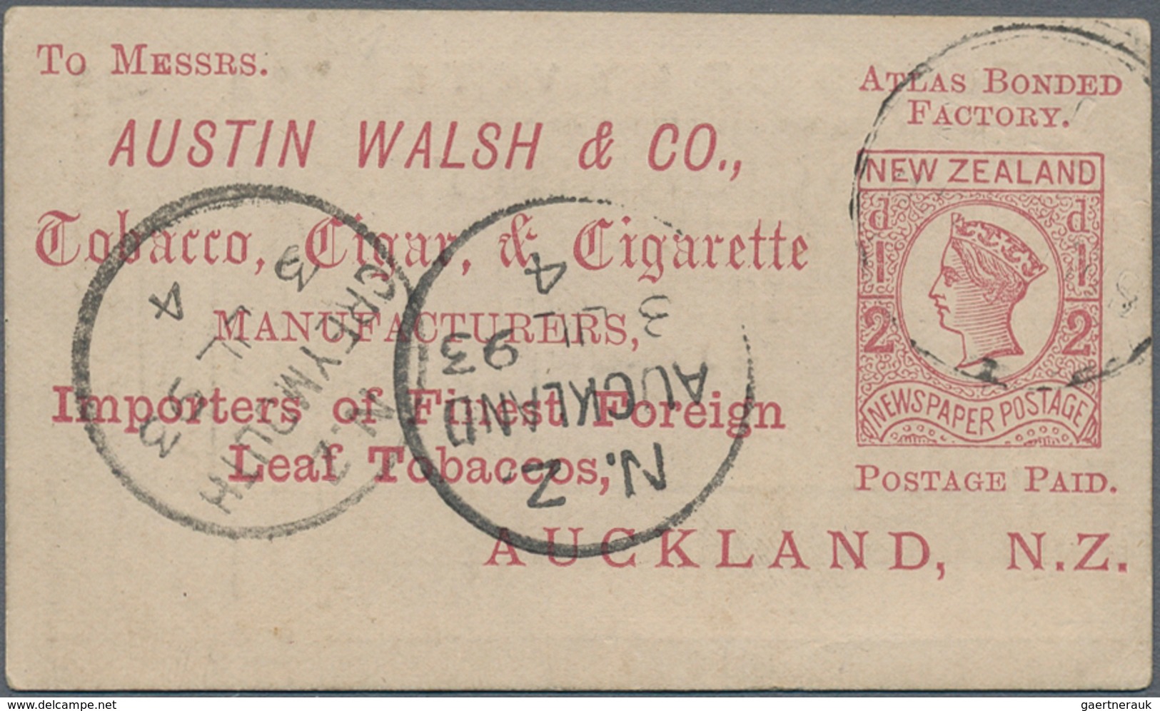 Neuseeland - Ganzsachen: 1893 (3.7.), PTPO Stat. Postcard QV ½d. Rose 'newspaper Postage' With Print - Entiers Postaux