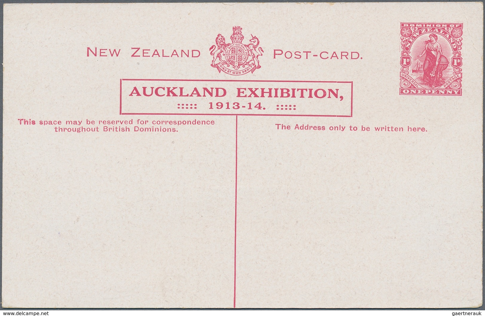 Neuseeland - Ganzsachen: 1913, AUCKLAND EXHIBITION 1d. Red Pictorial Stat. Postcard With View 'AUCKL - Postwaardestukken