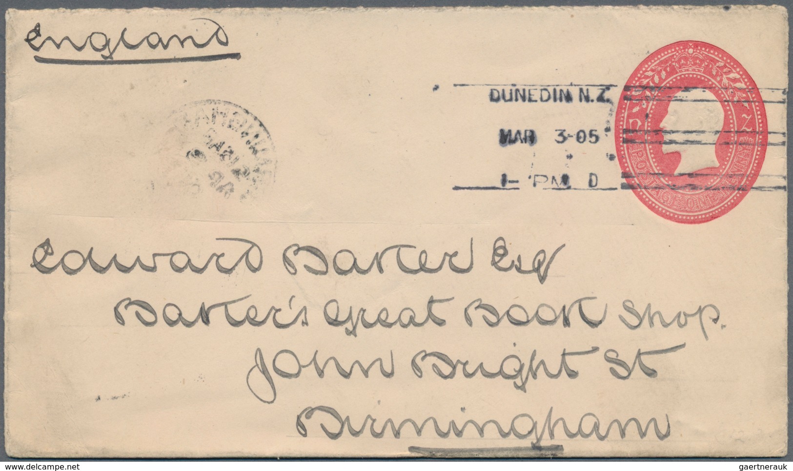 Neuseeland - Stempel: 1905 (3.3.), DUNEDIN: Stat. Envelope Embossed Oval KEVII 1d. Rose-carmine Comm - Other & Unclassified