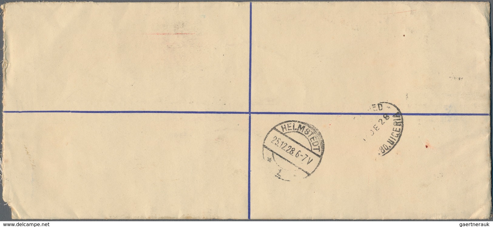 Nigeria: 1923-27 Postal Stationery Registered Envelope 3d. Ultramarine Used From OSHOGBO To Helmsted - Nigeria (...-1960)