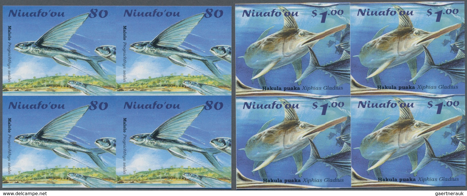 Niuafo`Ou-Insel / Tin Can Island: 2001, Fishes Complete Set Of Three In IMPERFORATE Blocks Of Four A - Andere-Oceanië