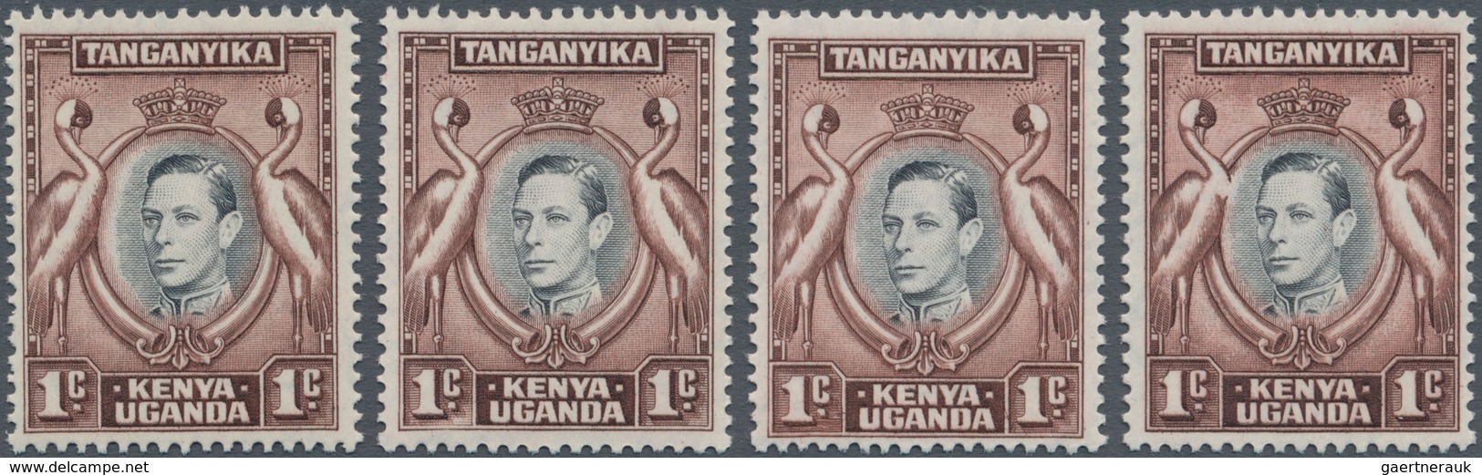 Ostafrikanische Gemeinschaft: 1942, KGVI Definitive 1c. Black/brown ‚Crowned Cranes‘ Four Stamps Wit - British East Africa