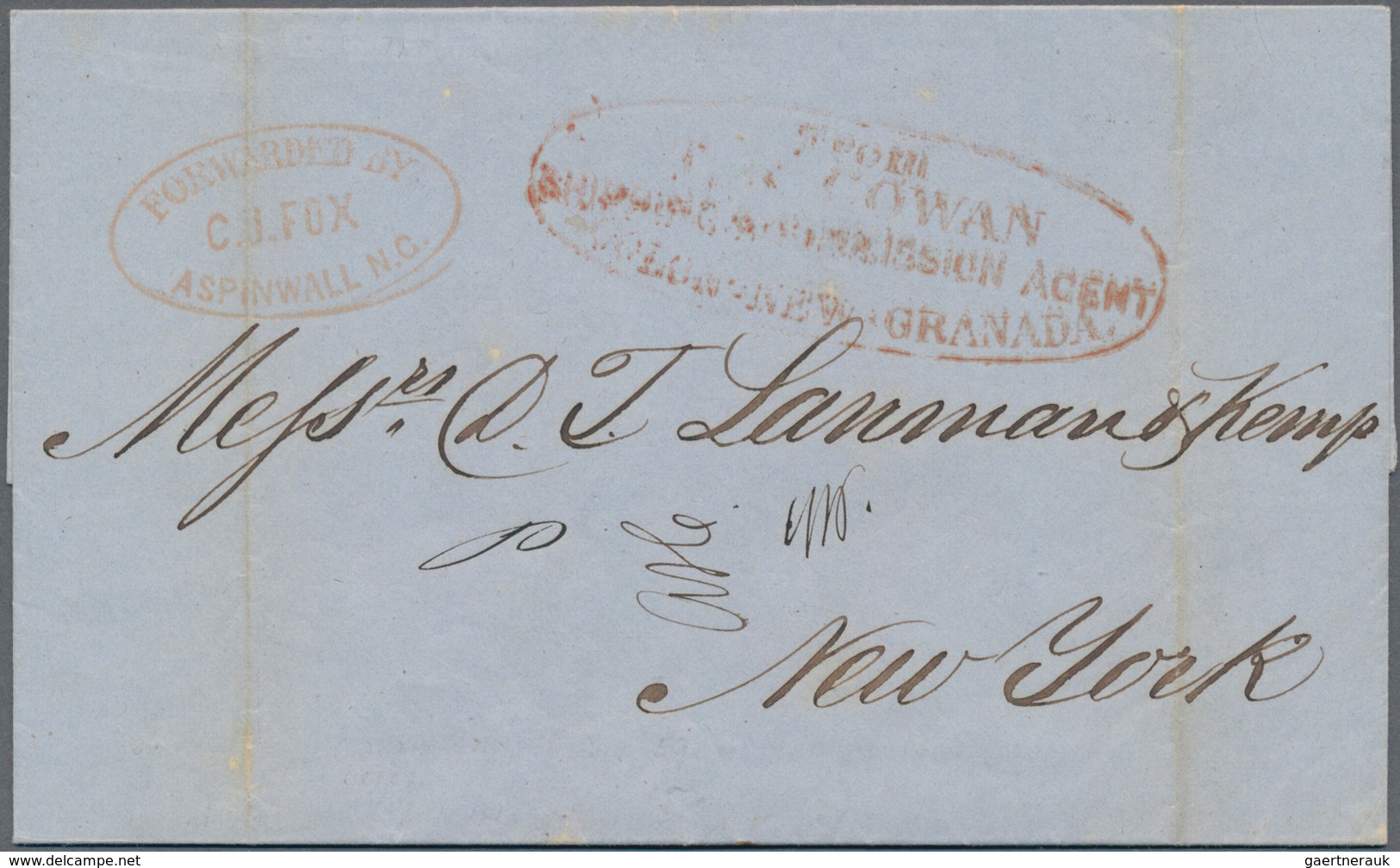 Panama: 1859, Doubly Forwarded Letter From Cartagena, Colombia To New York, Forwarded In Colon (Pana - Panama