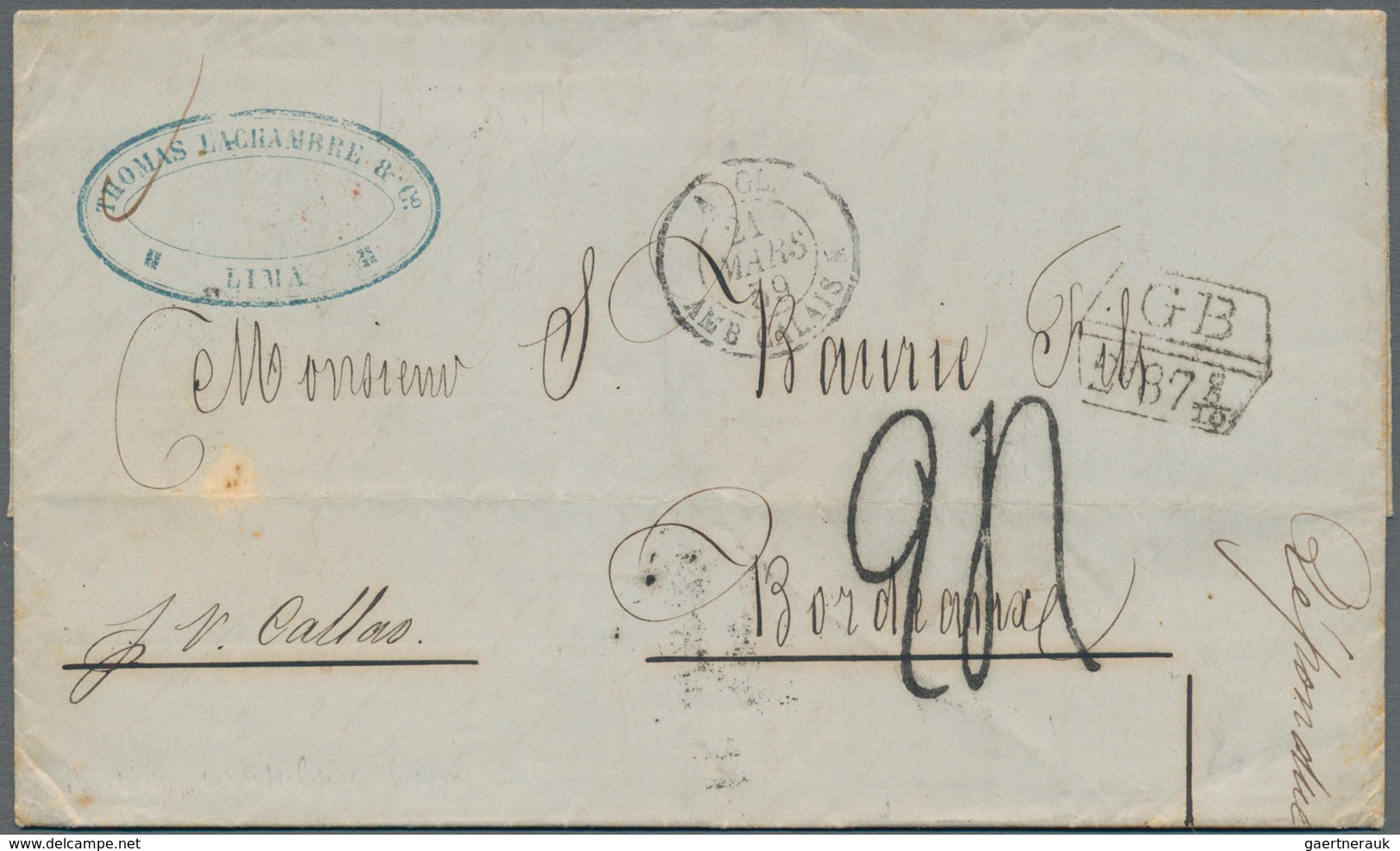 Peru: 1859, Entire Letter From LIMA, Dated Feb. 12th 1859, To Bordeaux In France, On The Frontside F - Peru