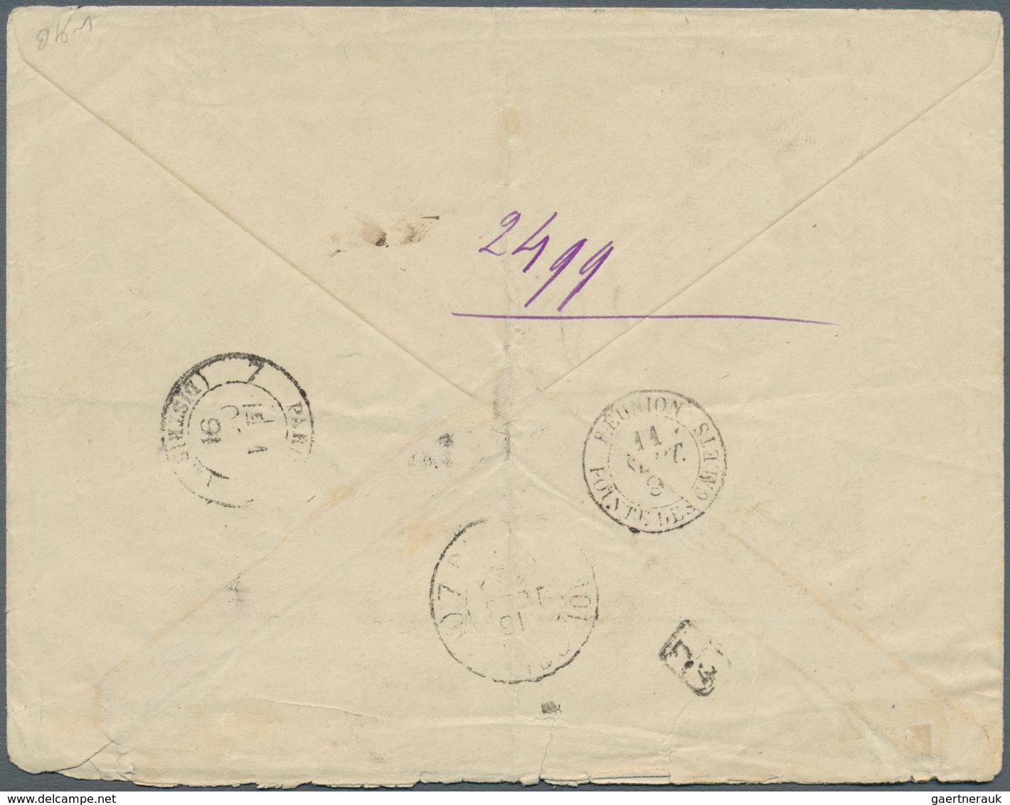 Reunion: 1891, 75 C. Red, 'Allegorie" Overprinted "REUNION" On Front Of A Registered Cover, Extraord - Brieven En Documenten