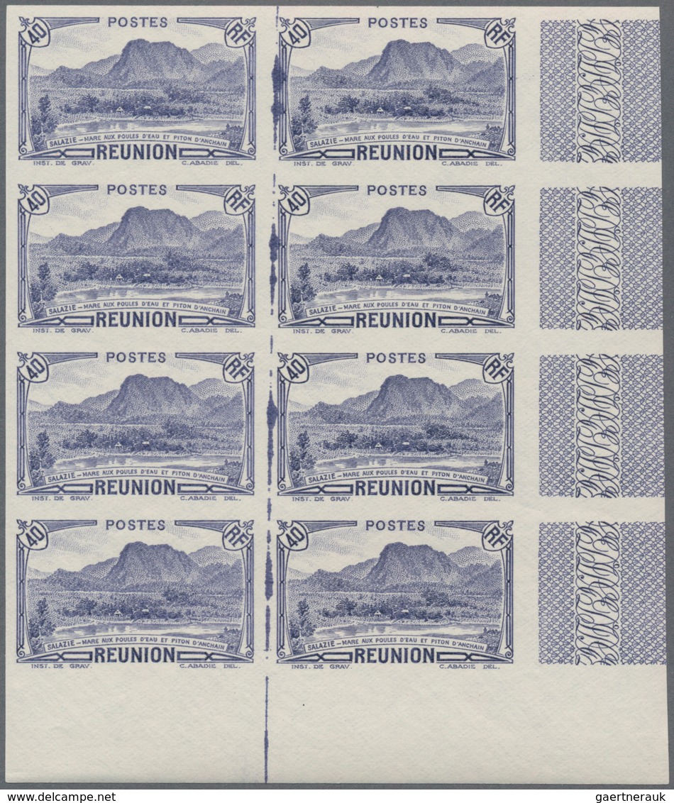 Reunion: 1933, Piton D’Anchain And Lake At Salazie 40c. Blue IMPERFORATE Block Of Eight From Lower R - Covers & Documents