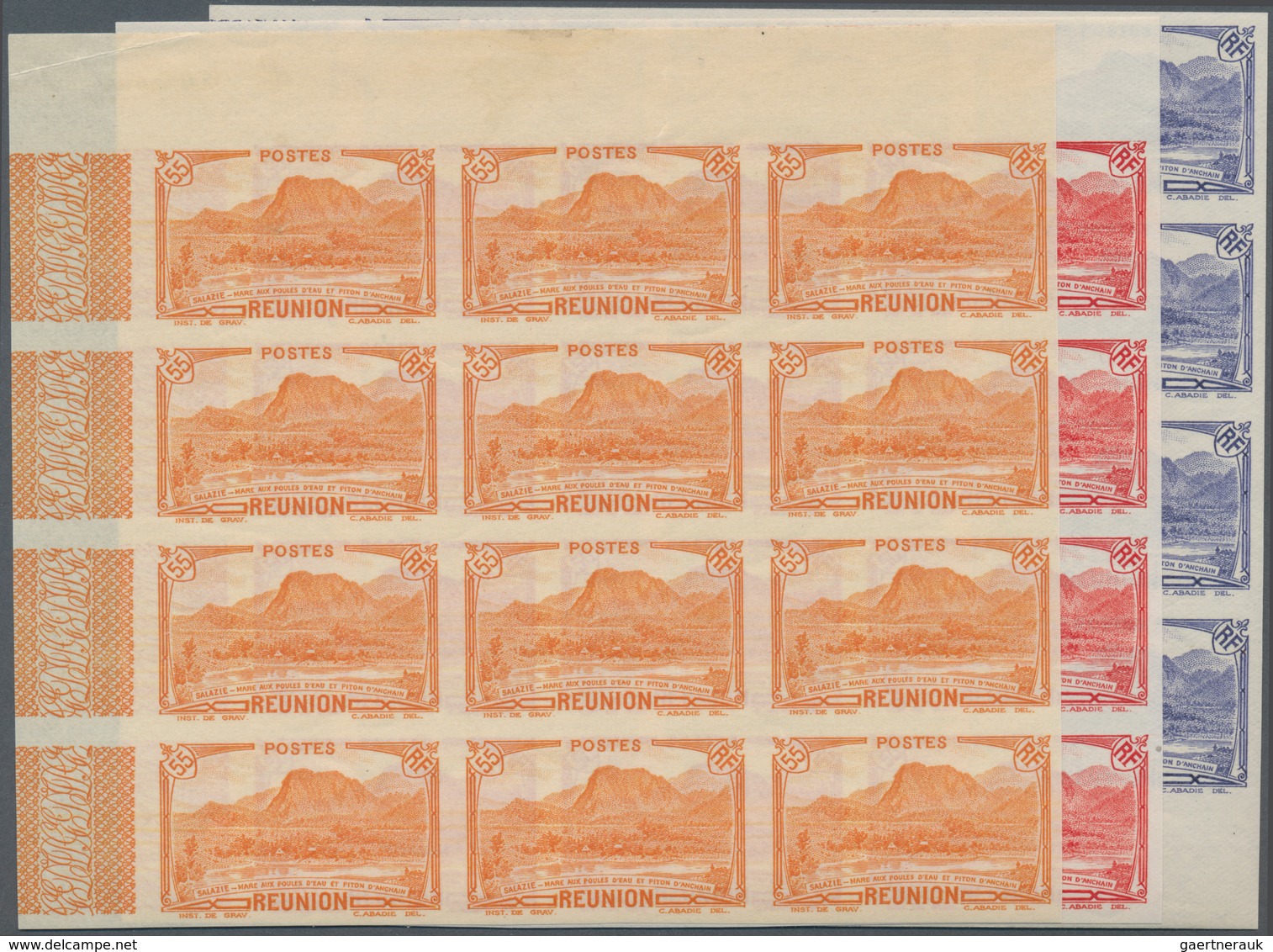 Reunion: 1933/1938, Piton D’Anchain And Lake At Salazie 40c. Blue, 50c. Red And 55c. Brown-orange In - Brieven En Documenten