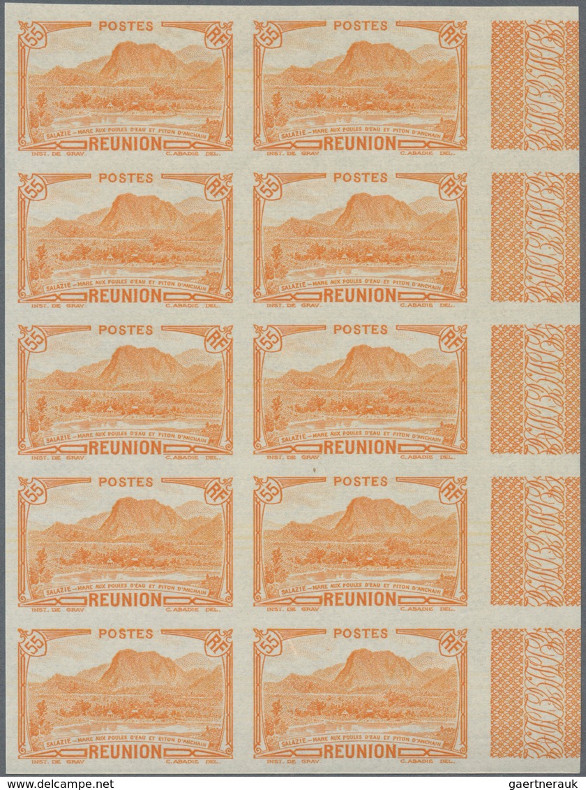 Reunion: 1938, Piton D’Anchain And Lake At Salazie 55c. Brown-orange IMPERFORATE Block Of Ten From R - Brieven En Documenten