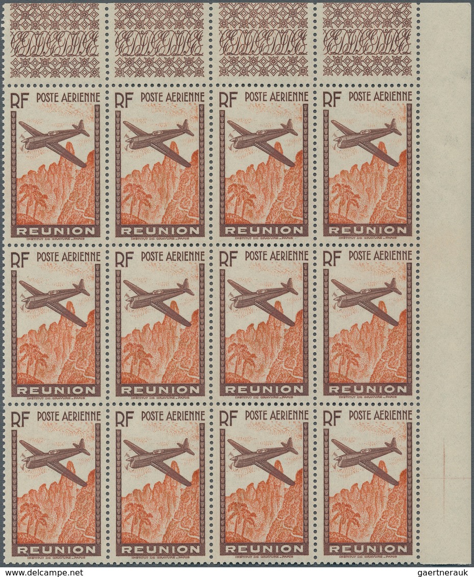 Reunion: 1938, Airmail 6.65fr. Brown/red-orange Without Value, Marginal Block Of Twelve From The Upp - Brieven En Documenten