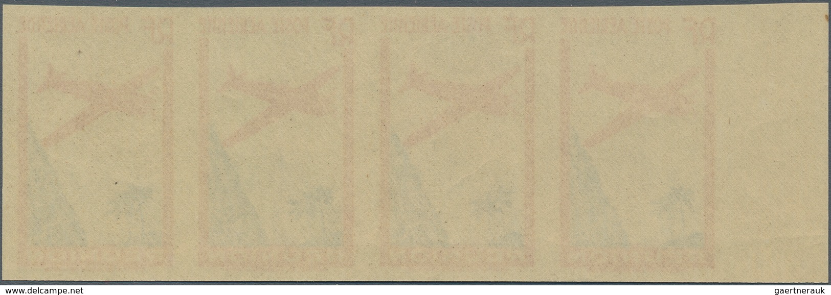 Reunion: 1938, Airmails 9.65fr. Carmine/ultramarine, Imperforate Horizontal Strip Of Four Without Va - Brieven En Documenten