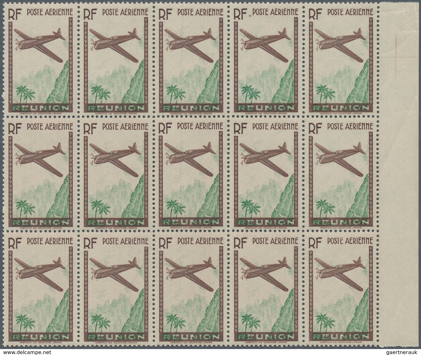 Reunion: 1938, Airmail Issue ‚airplane Over Mountains‘ (12.65fr.) Brown/green With MISSING DENOMINAT - Briefe U. Dokumente