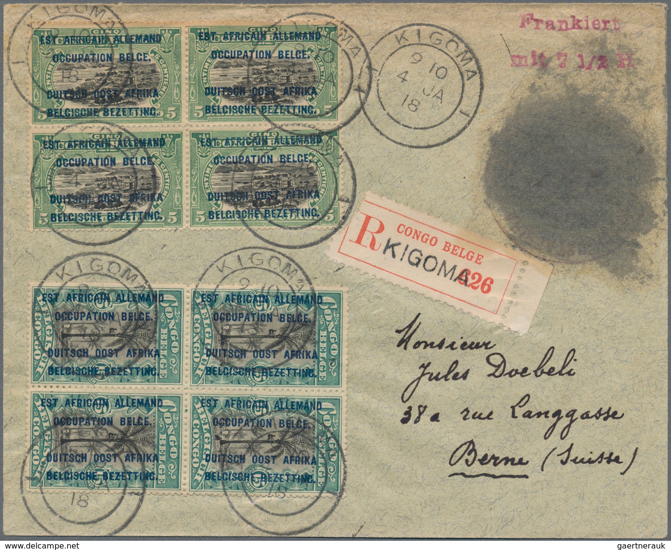 Ruanda-Urundi - Belgische Besetzung Deutsch-Ostafrika: 1918, 5 C Green/black And 15 C Blue-green/bla - Covers & Documents