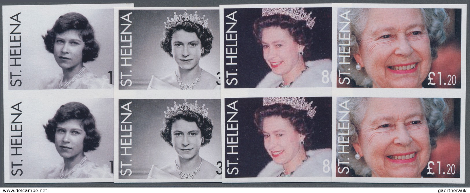St. Helena: 2006, 80th Birthday Of QEII Complete Set Of Four In Vertical IMPERFORATE Pairs, Mint Nev - Sint-Helena