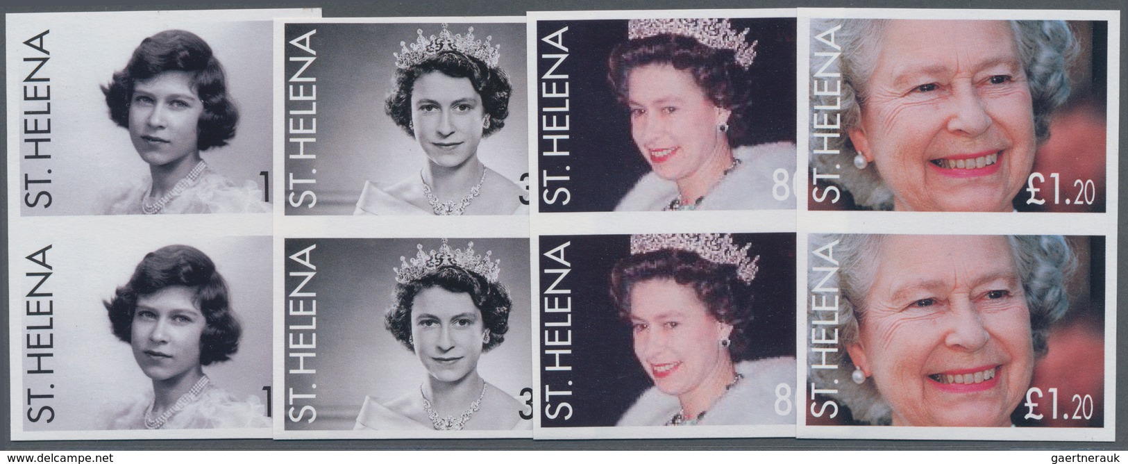 St. Helena: 2006, 80th Birthday Of QEII Complete Set Of Four In Vertical IMPERFORATE Pairs, Mint Nev - Saint Helena Island