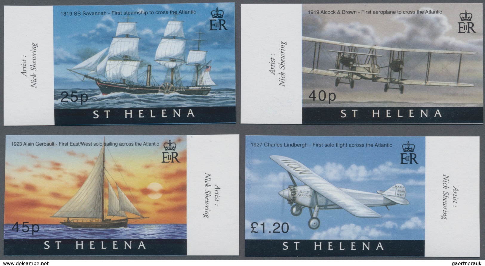 St. Helena: 2007, Pioneers Of The Atlantic Crossing Complete IMPERFORATE Set Of Four From Left Or Ri - Sint-Helena