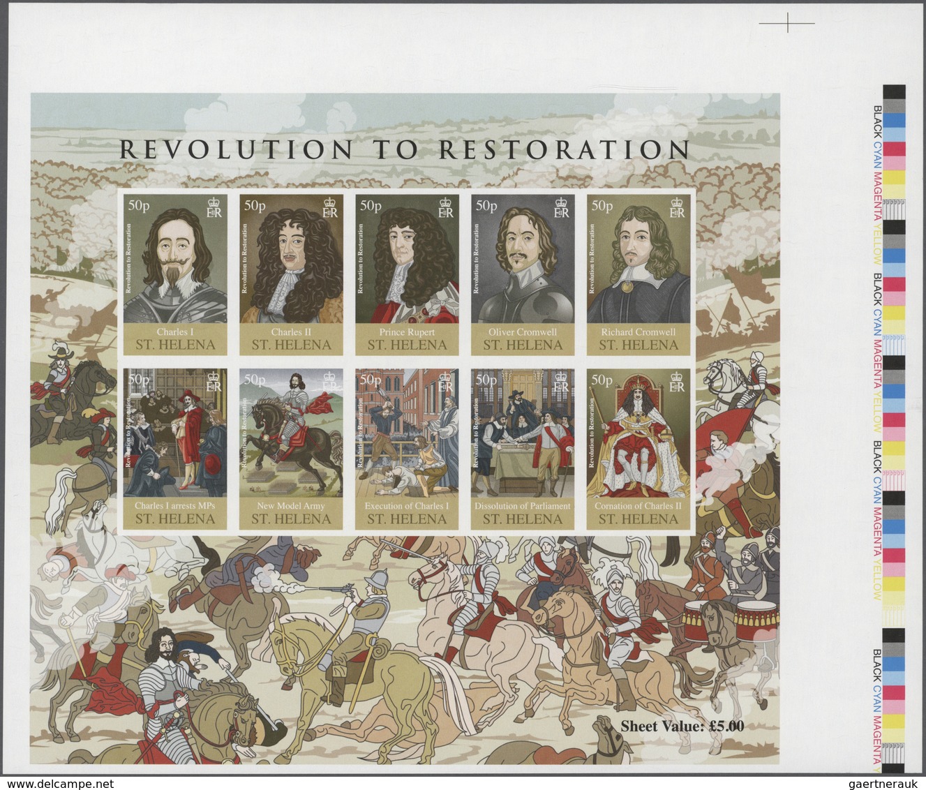 St. Helena: 2010, 350 Years Stuart-Restoration After The English Civil War Complete Set Of Ten In An - Saint Helena Island