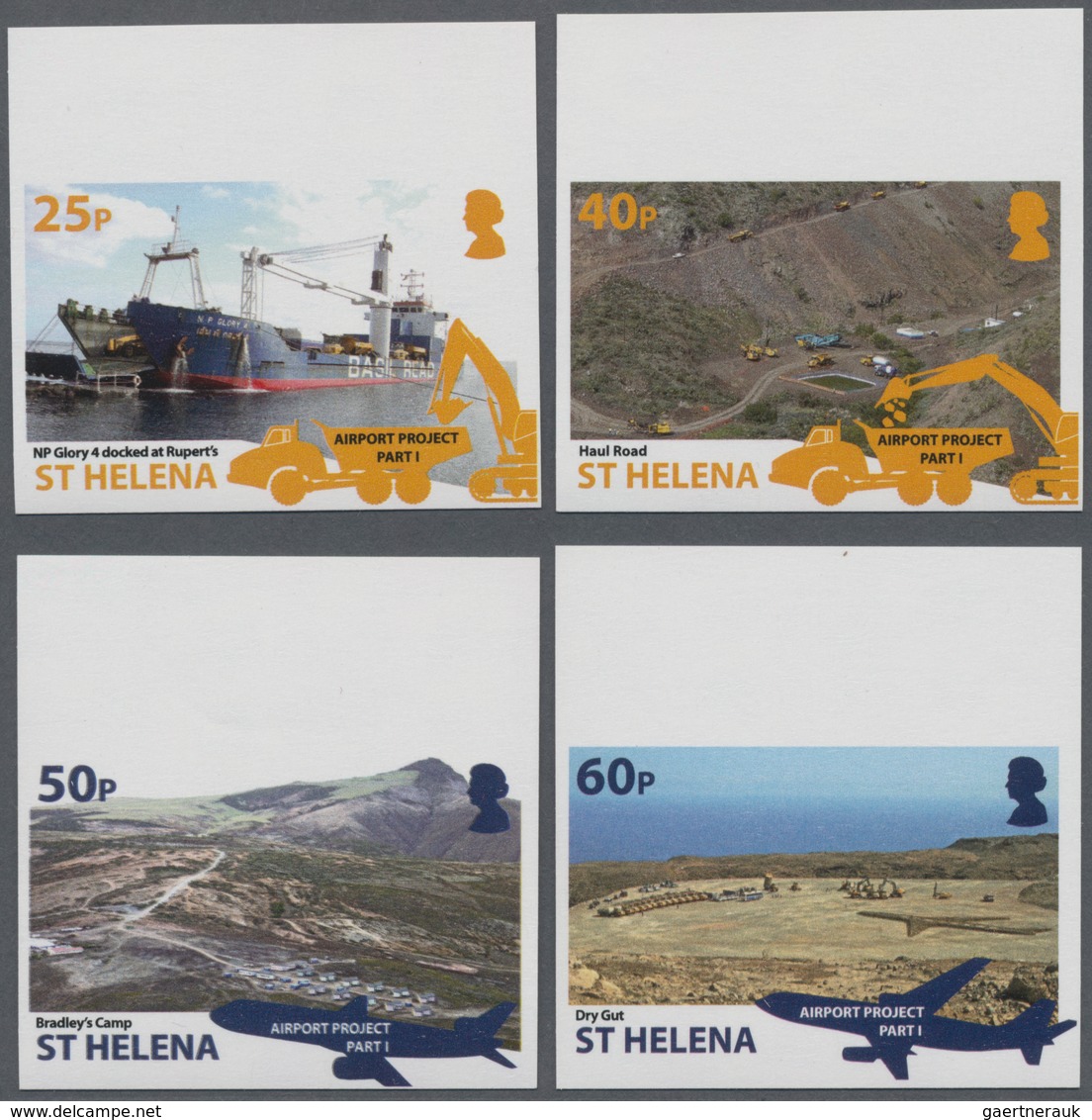 St. Helena: 2014, Airport Construction Complete IMPERFORATE Set Of Four From Upper Margins And The I - St. Helena