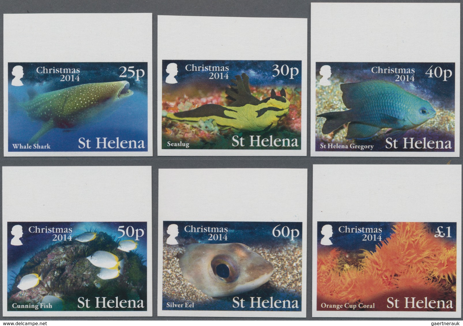 St. Helena: 2014, Christmas 'Sea-animals' (Whale Shark, Seaslug, St. Helena Gregory, Cunning Fish, S - Saint Helena Island