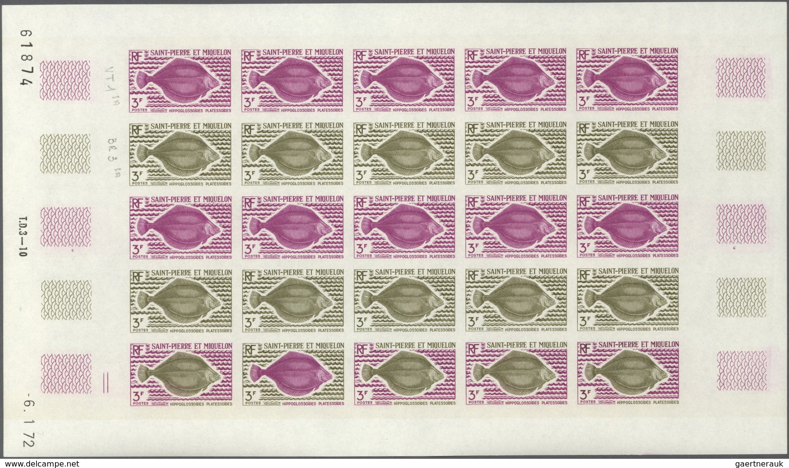 St. Pierre Und Miquelon: 1972. Complete Set FISH (4 Values) In 4 Color Proof Sheets Of 25 Showing Va - Andere & Zonder Classificatie