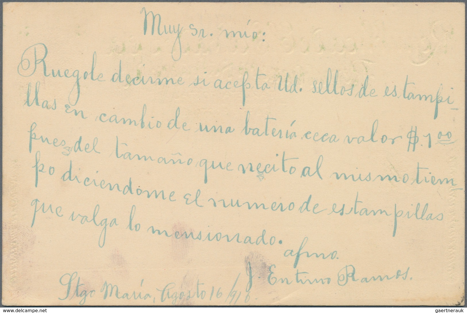 El Salvador: 1915, Two Stationery Cards: "Un Centavo" Green And Blue Both Commercially Used From San - El Salvador