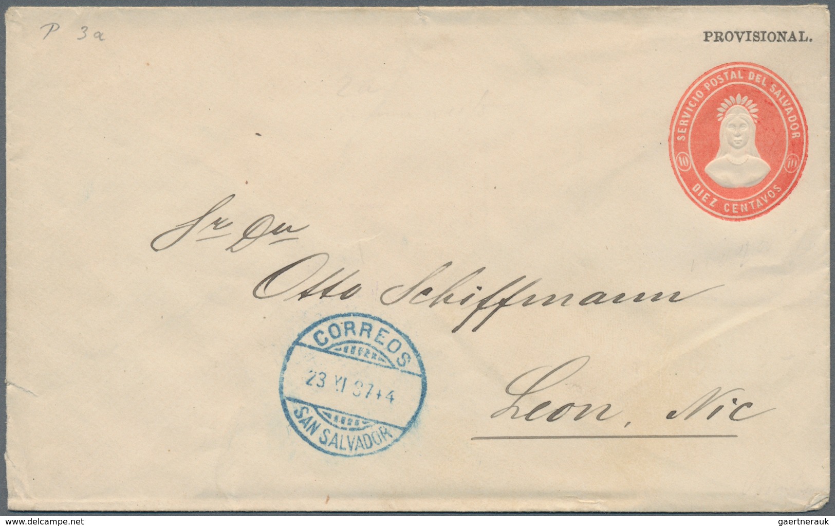 El Salvador - Ganzsachen: 1887, Stationery Envelope On Private Order: Native Indian 10 C Red "PROVIS - El Salvador