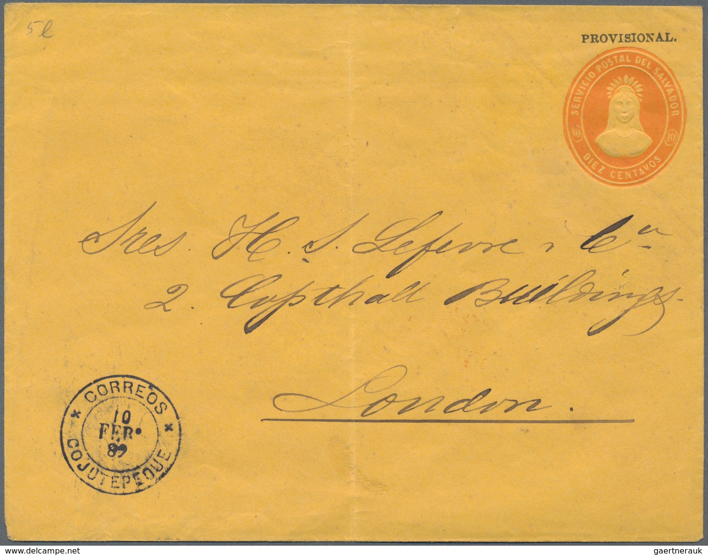 El Salvador - Ganzsachen: 1887, Stationery Envelope On Private Order: Native Indian 10 C Red On Oran - El Salvador