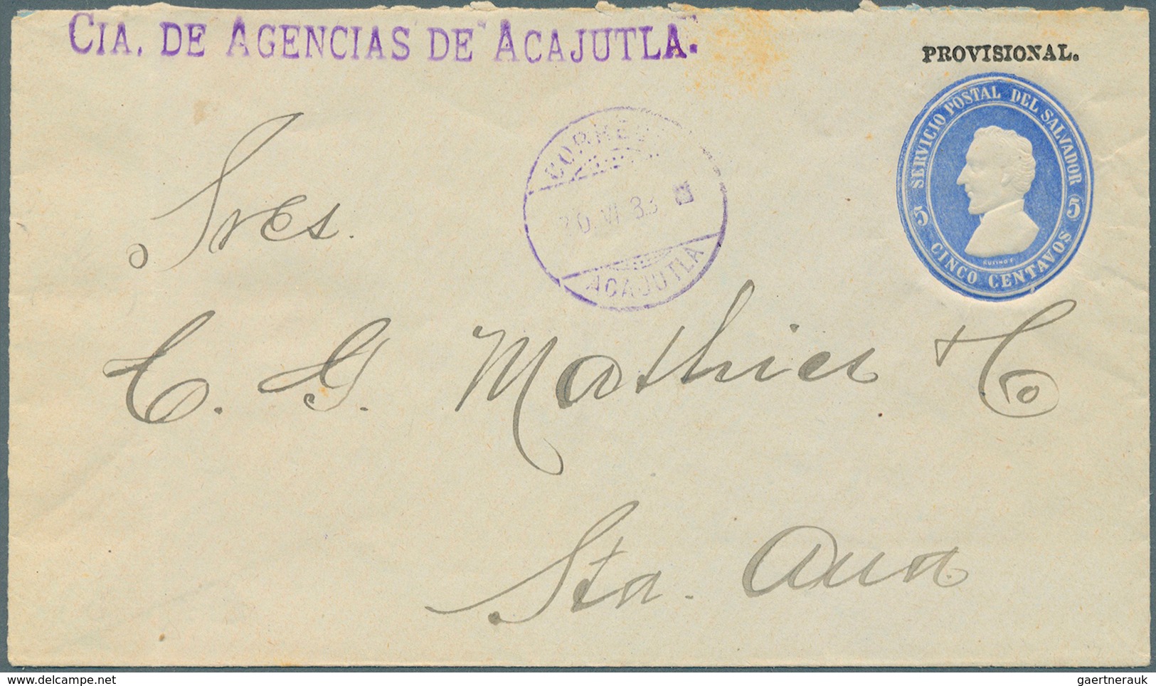 El Salvador - Ganzsachen: 1888, Stationery Envelopes 5 C "PROVISIONAL" In Two Different Paper Colour - El Salvador