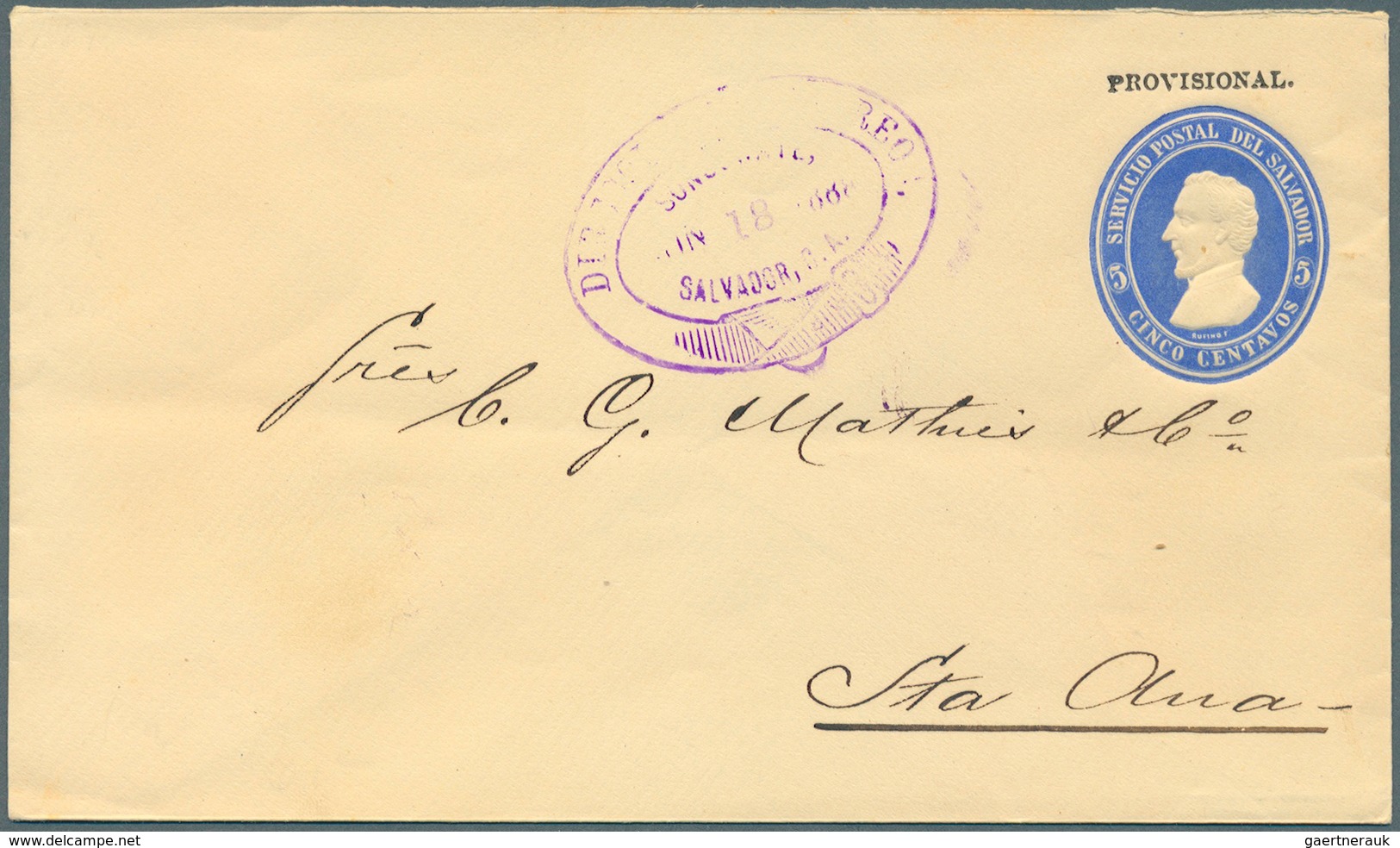 El Salvador - Ganzsachen: 1888, Stationery Envelopes 5 C "PROVISIONAL" In Two Different Paper Colour - El Salvador