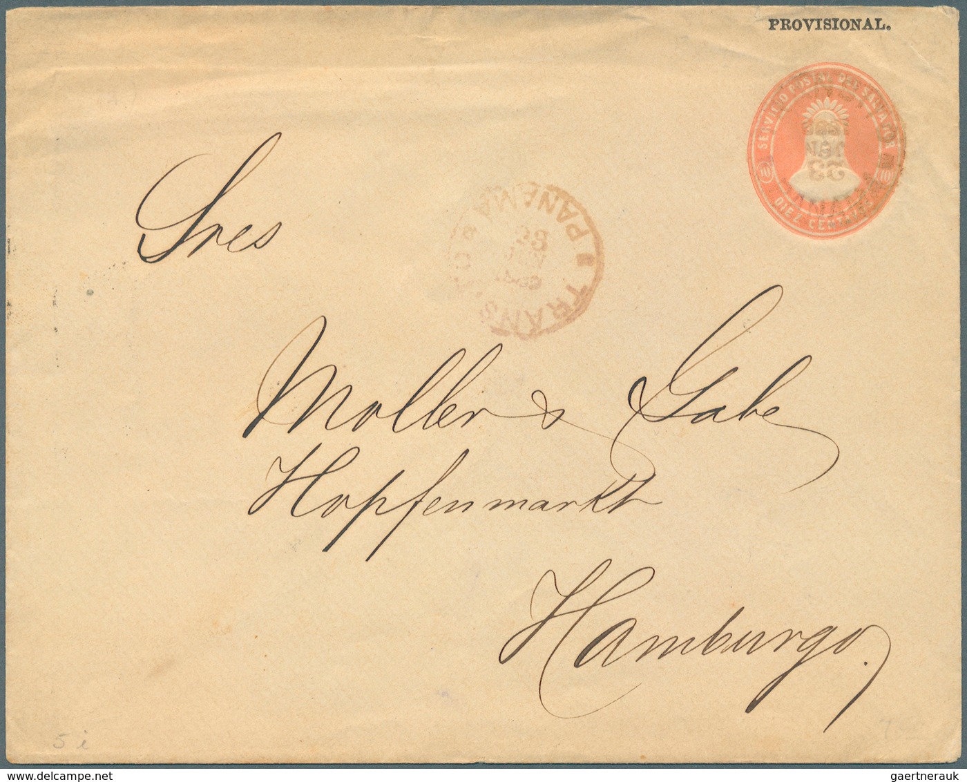 El Salvador - Ganzsachen: 1889, Stationery Envelope 10 C Rose "PROVISIONAL" Sent From "LA LIBERTAD 6 - El Salvador