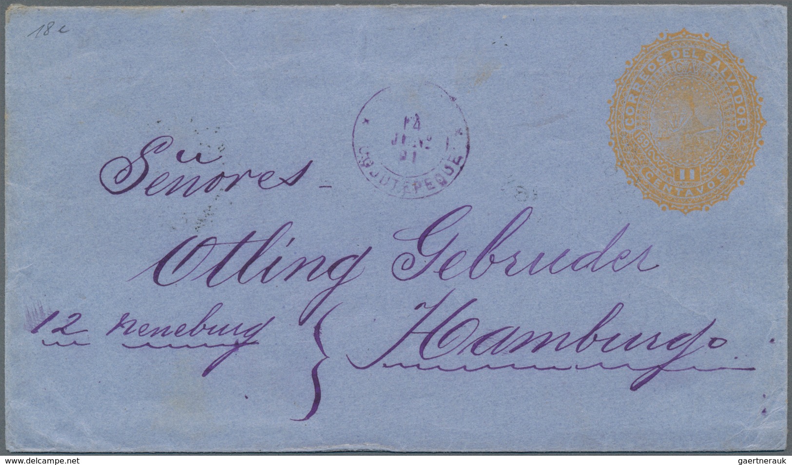 El Salvador - Ganzsachen: 1890, Two Stationery Envelopes: Volcano 10 C Green On Bluish And 11 C Yell - El Salvador