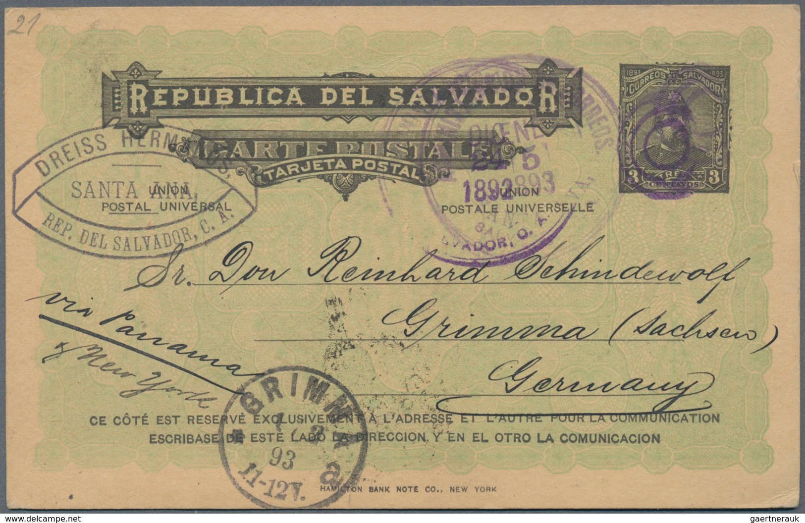 El Salvador - Ganzsachen: 1893, Two Stationery Cards: 3 C And 2 C Uprated 1 C Sent From "SANTA ANA D - El Salvador