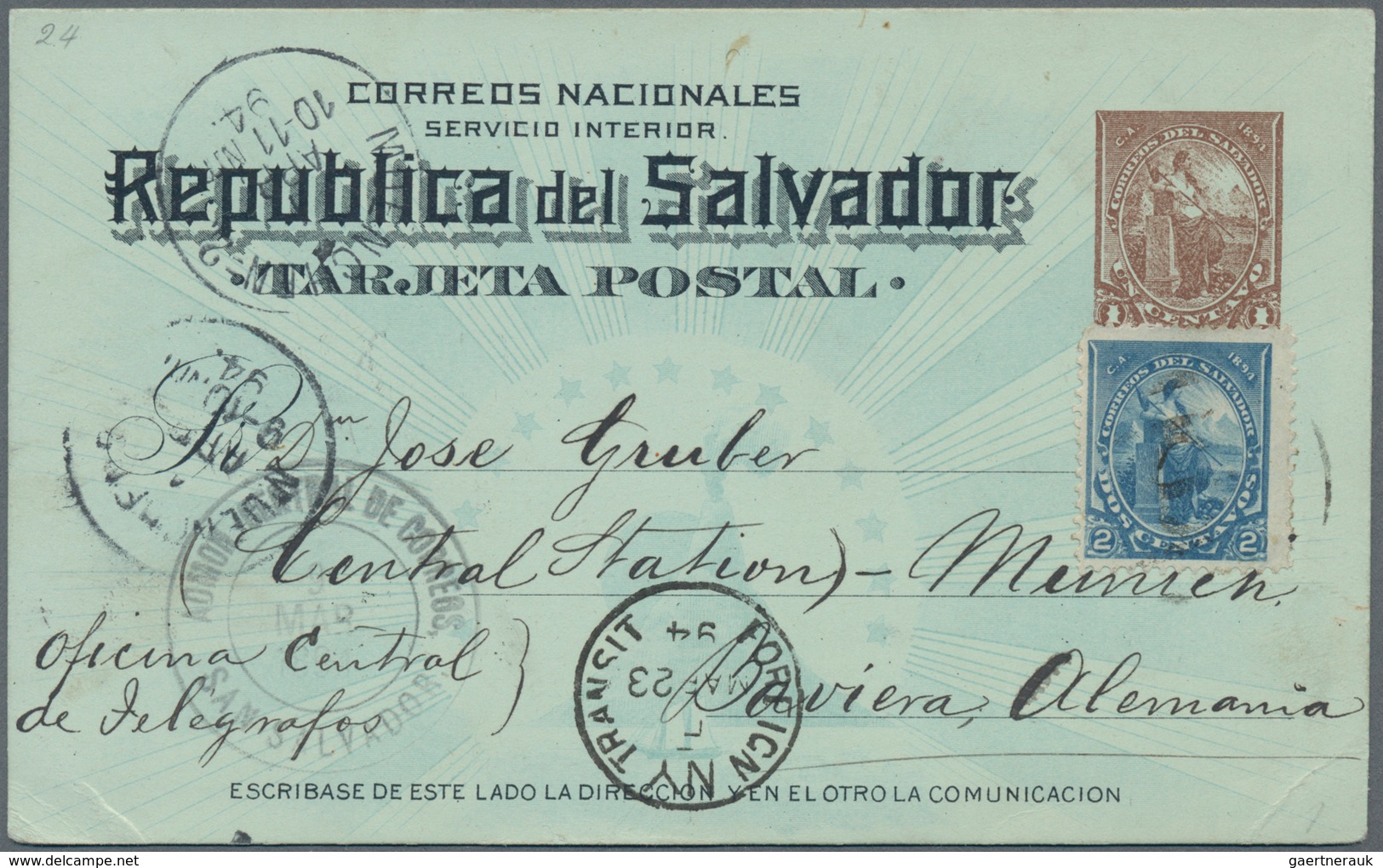 El Salvador - Ganzsachen: 1894, Two Stationery Cards: 1 C Uprated 2 C And 2 C Uprated 1 C Both Sent - El Salvador